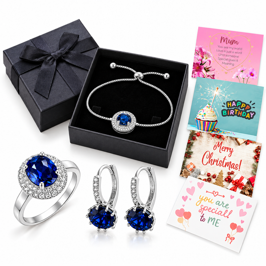 Halo Adjustable Crystal Bracelet, Ring & Earrings with Message and Gift Box – Birthday, Christmas, Mum Gift