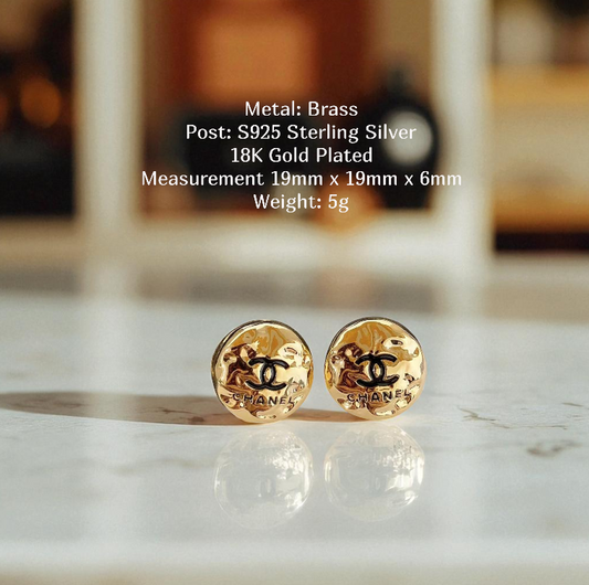 Designer Inspired CC 18K Gold Plated Sterling Silver Post Earrings