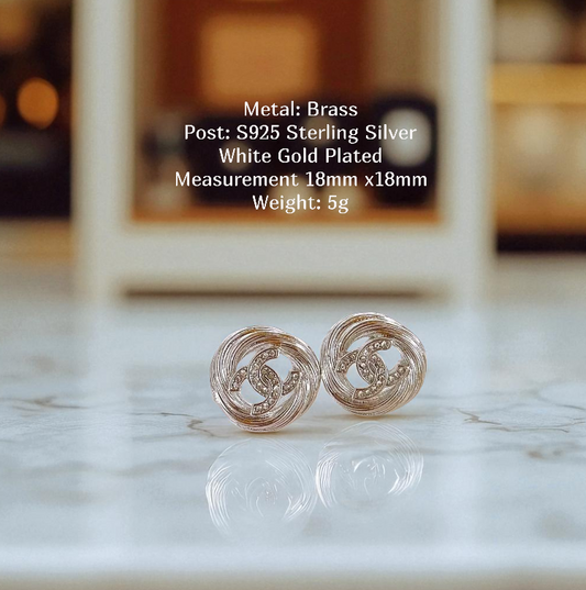 Swirl & Sparkle Double-C Studs Sterling Silver Post Earrings