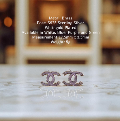 Classic Enamel Double-C Studs Sterling Silver Post Earrings