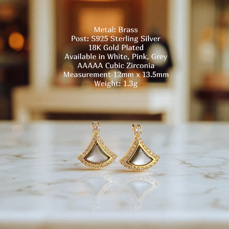Divina Fan Crystal Studs Sterling Silver Post Earrings