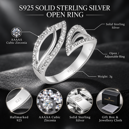 Sterling Silver Whisper Leaf C/Z Open Adjustable Ring