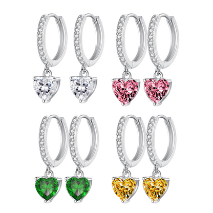 Sterling Silver Heart Drop Huggie Earrings