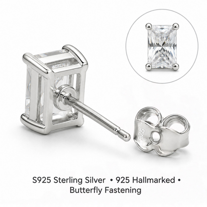 Sterling Silver 4x6 Cubic Zirconia Stud Earrings