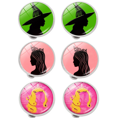 Wicked Inspired Magical Witch Elphaba Glinda Stainless Steel Clip-on Button Pins