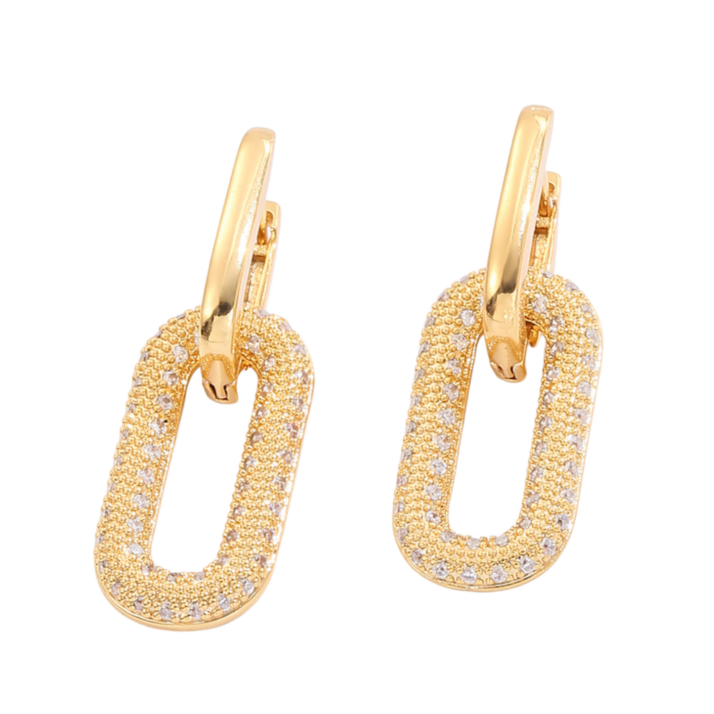 Sparkly Crystal Interlocking Chain Hoop Drop Earrings in Gold Tone