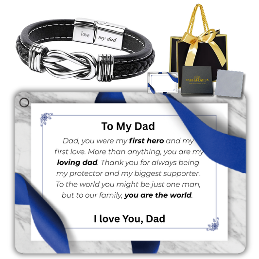 Stainless Steel Infinity Bracelet For Dad Engraved Leather with Personalised Message