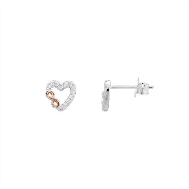 Sterling Silver Cubic Zirconia Two Tone Heart Affinity Stud Earrings