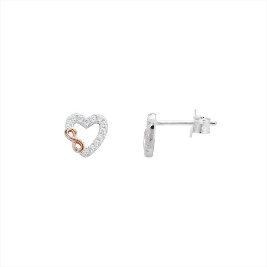 Sterling Silver Cubic Zirconia Two Tone Heart Affinity Stud Earrings