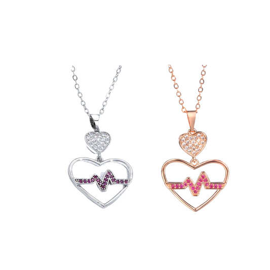 Crystal Filled Heartbeat Pendant