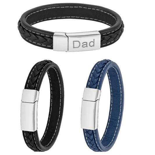 Men’s Genuine Leather Stainless Steel Bracelet Black or Blue