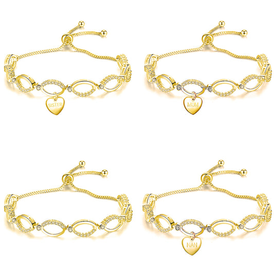 Gold Tone Multi-Link Infinity Adjustable Bracelet with Premium Crystal