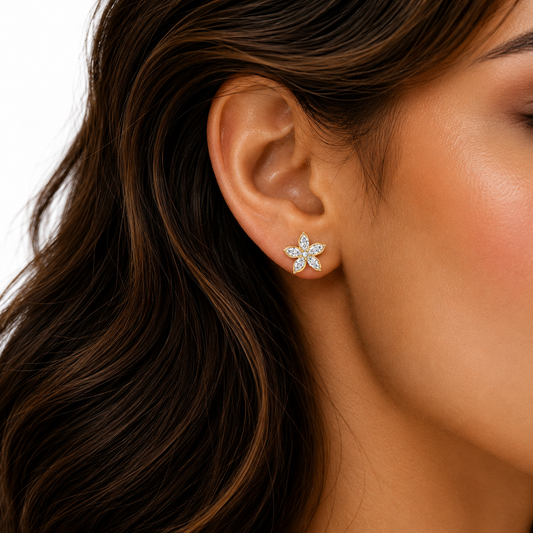 S925 Sterling Silver Marquise Flower Studs C/Z Stud Earrings