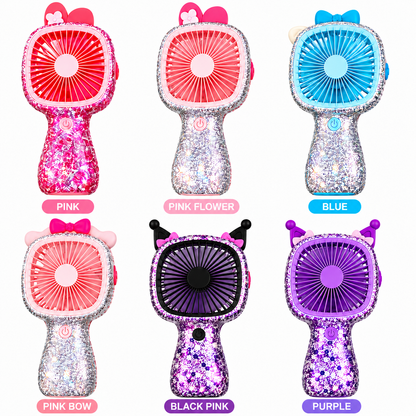 3-Speed Rechargeable Mini Fan with 6 LED Lights Sparkling Diamante Finish Portable Handheld Fan