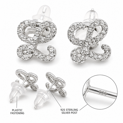 Pave Script L Studs Sterling Silver Earrings