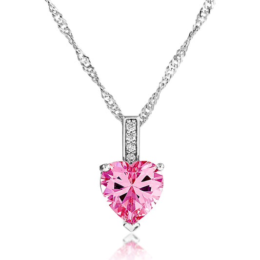 Pink Crystal Heart Necklace and Solitaire Ring Set