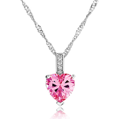 Sterling Silver Heart Zircon Pendant Necklace & Stud Earrings Set