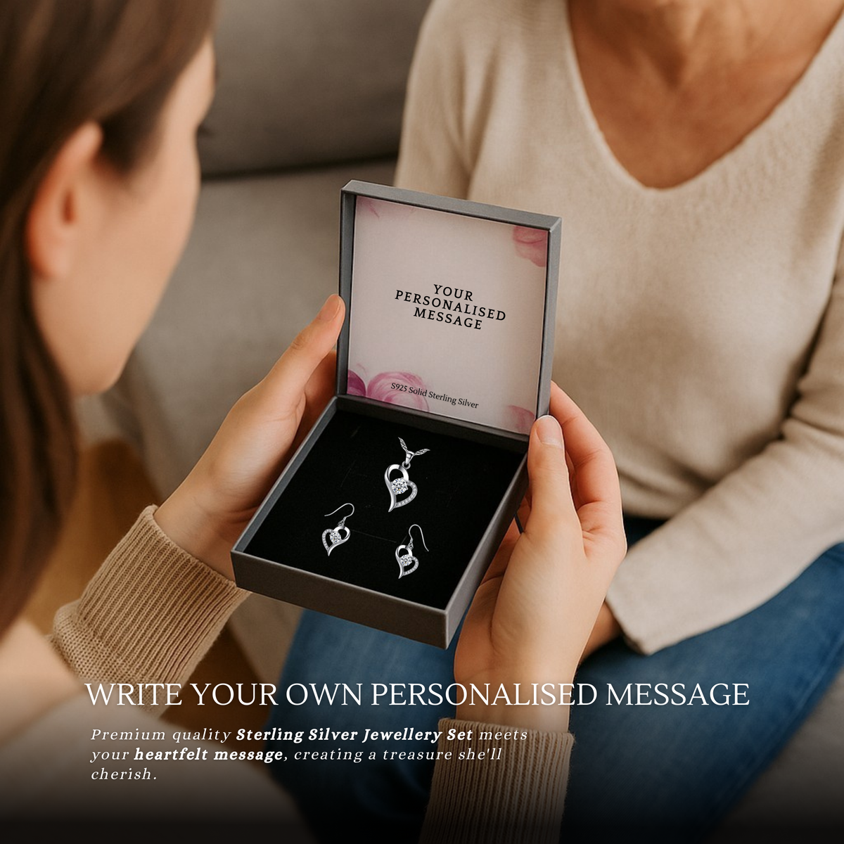 S925 Sterling Silver Jewellery Set with Personalised Message Write Your Own