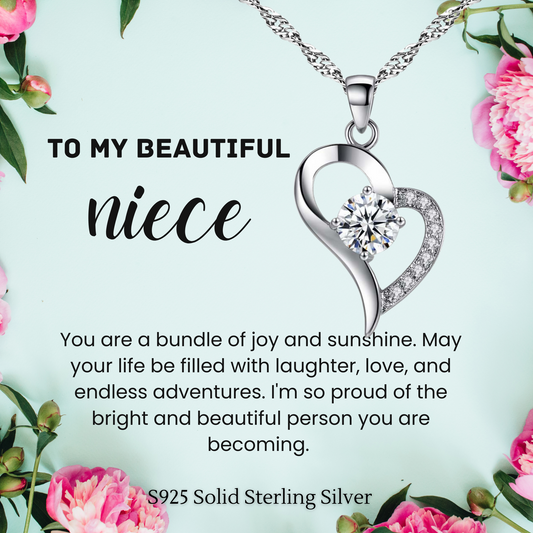 S925 Sterling Silver Heart C/Z Pendant Necklace with Message Card For Niece