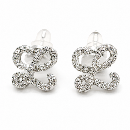 Pave Script L Studs Sterling Silver Earrings