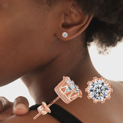 Rosegold Crown Design Crystal Stud Earrings