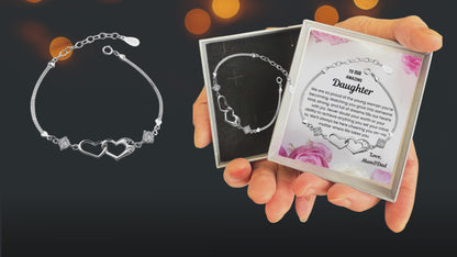 To My Daughter in Law Double Heart Bracelet with Personalised Message- Two Sizes