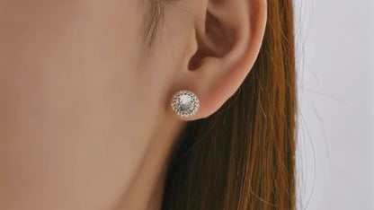 Clear Crystal Cubic Zirconia Round Stud Earrings in Silver Tone or Rosegold Tone