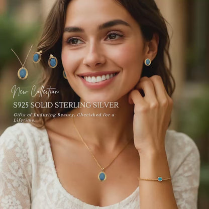 S925 Sterling Silver Golden Azure Necklace & Earrings Jewellery Set