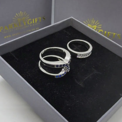 2 in 1 Blue Cubic Zirconia Infinity Ring Dual Ring Set