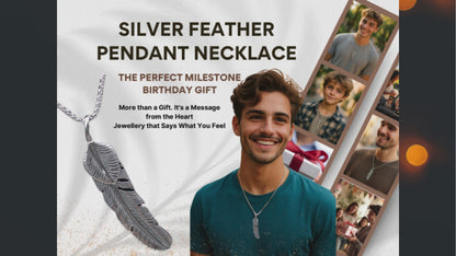 Birthday Gifts for Him 13th Birthday Silver Feather Pendant Necklace with Personalised Message Card