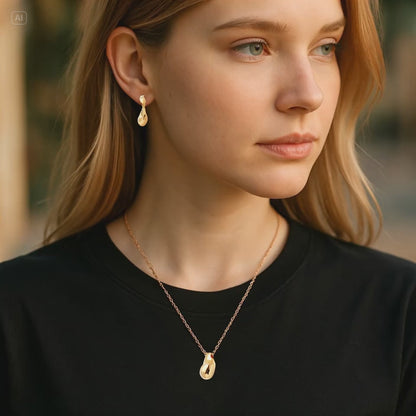 S925 Sterling Silver Lustrous Teardrop Necklace & Earrings Jewellery Set