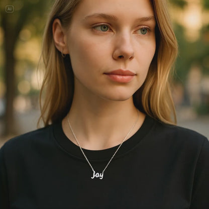 S925 Sterling Silver Sparkling Joy Script Necklace