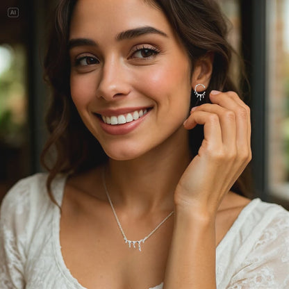 S925 Sterling Silver Molten Silver Drip Necklace & Earrings Jewellery Set