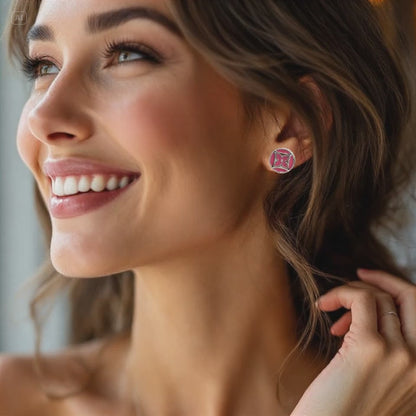 Pink Monogram Clover Sterling Silver Post Earrings
