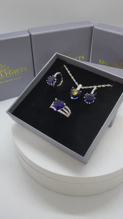 3pcs Heart Crystal Necklace, Drop Earrings and Ring Set Tri Set