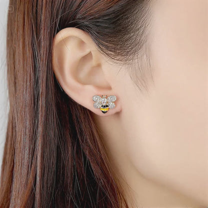 Bee Design Zircon Crystal Stud Earrings