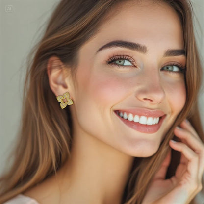 Pave Clover Flower Studs Sterling Silver Post Earrings