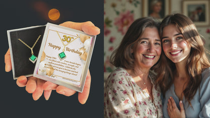Birthday Gifts for Her 30th 40th 50th 60th 70th 80th 90th 100th S925 Emerald Gold Plated Necklace Birthday Personalised Message