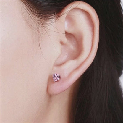 Silver Heart-shaped Crystal Stud Earrings