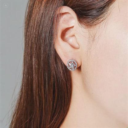 Shiny Crystal Round Star Earrings – Silver or Gold