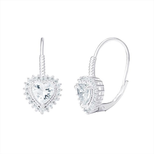 Sterling Silver Cubic Zirconia Heart Hoop Earrings