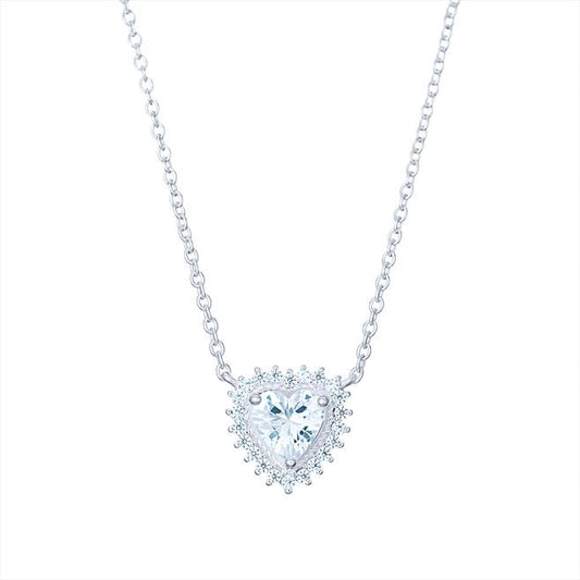 Sterling Silver Cubic Zirconia 12mm Heart Necklace